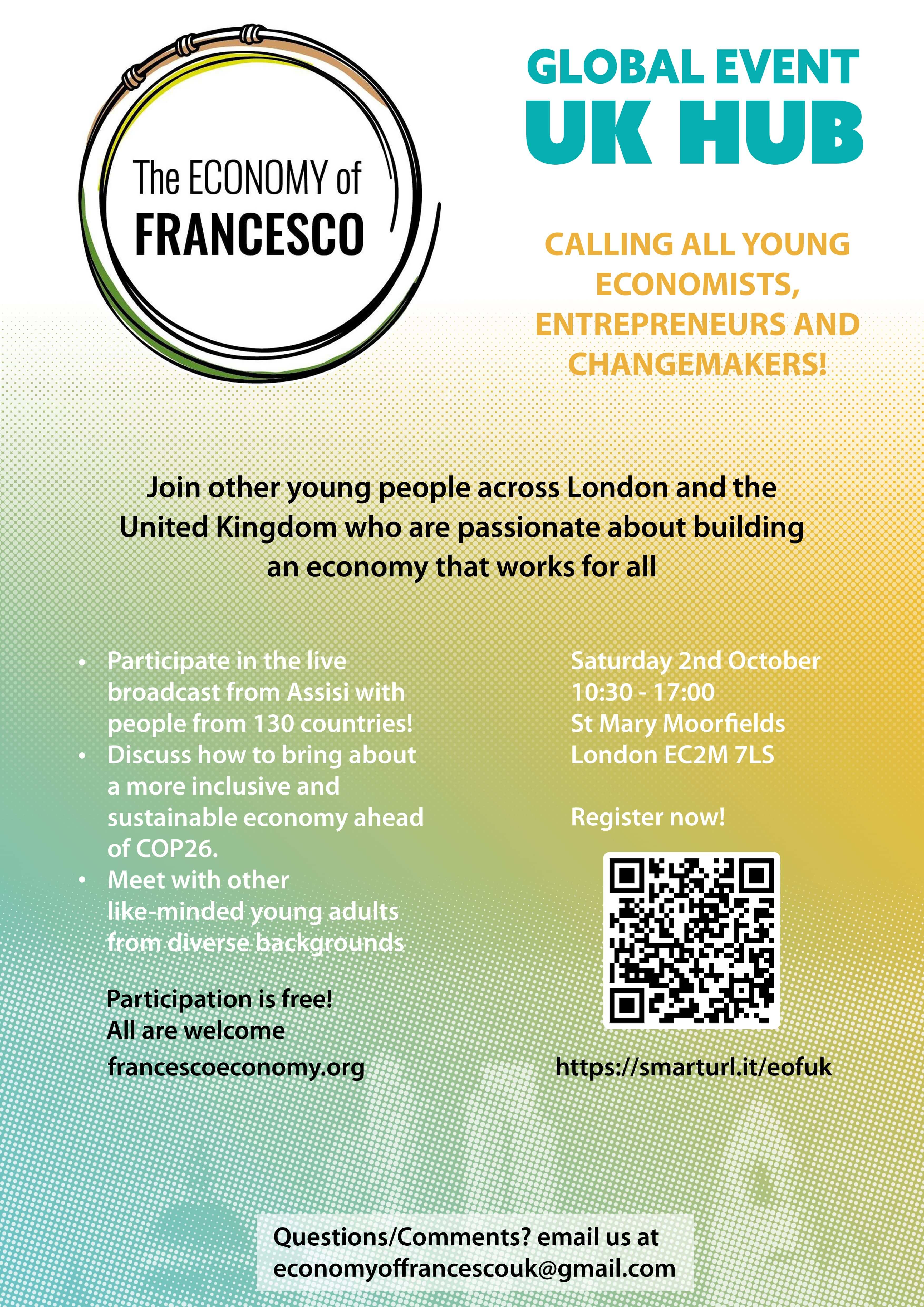 Poster for the Economy of Francesco London Hub on 2 October 2021